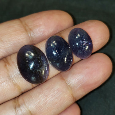26Ct 3Pcs New Iolite Sunstone Cabochons LOT.  Size range 16x10mm to 20x13mm
